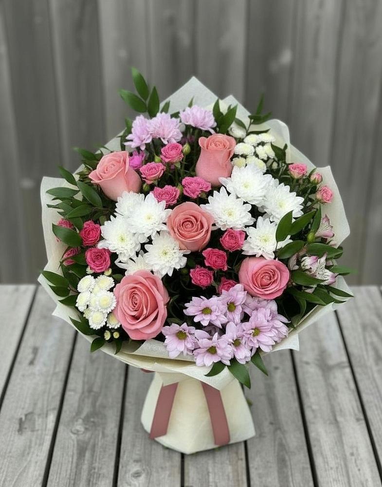 Букет цветов из: Альстромерии, Гвоздики, Розы и Хризантемы в Хохлово