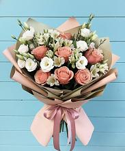 Букет цветов из:  Розы, Альстромерии и Лизиантусы в Хохлово