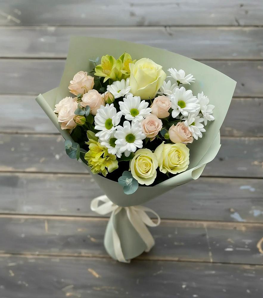 Букет цветов из: Альстромерии, Розы и Хризантемы в Хохлово