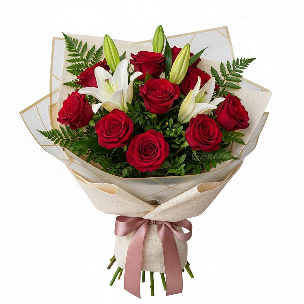 Букет цветов из: Лилии и Розы в Хохлово