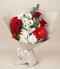 Букет цветов из:  Розы, Хризантемы, Герберы и Лилии в Хохлово