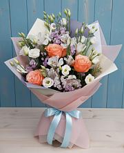 Букет цветов из:  Лизиантусы, Розы, Альстромерии и Гипсофила #REPLACE_PRED# Хохлово