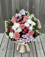 Букет цветов из:  Альстромерии, Гвоздики, Розы и Хризантемы в Хохлово