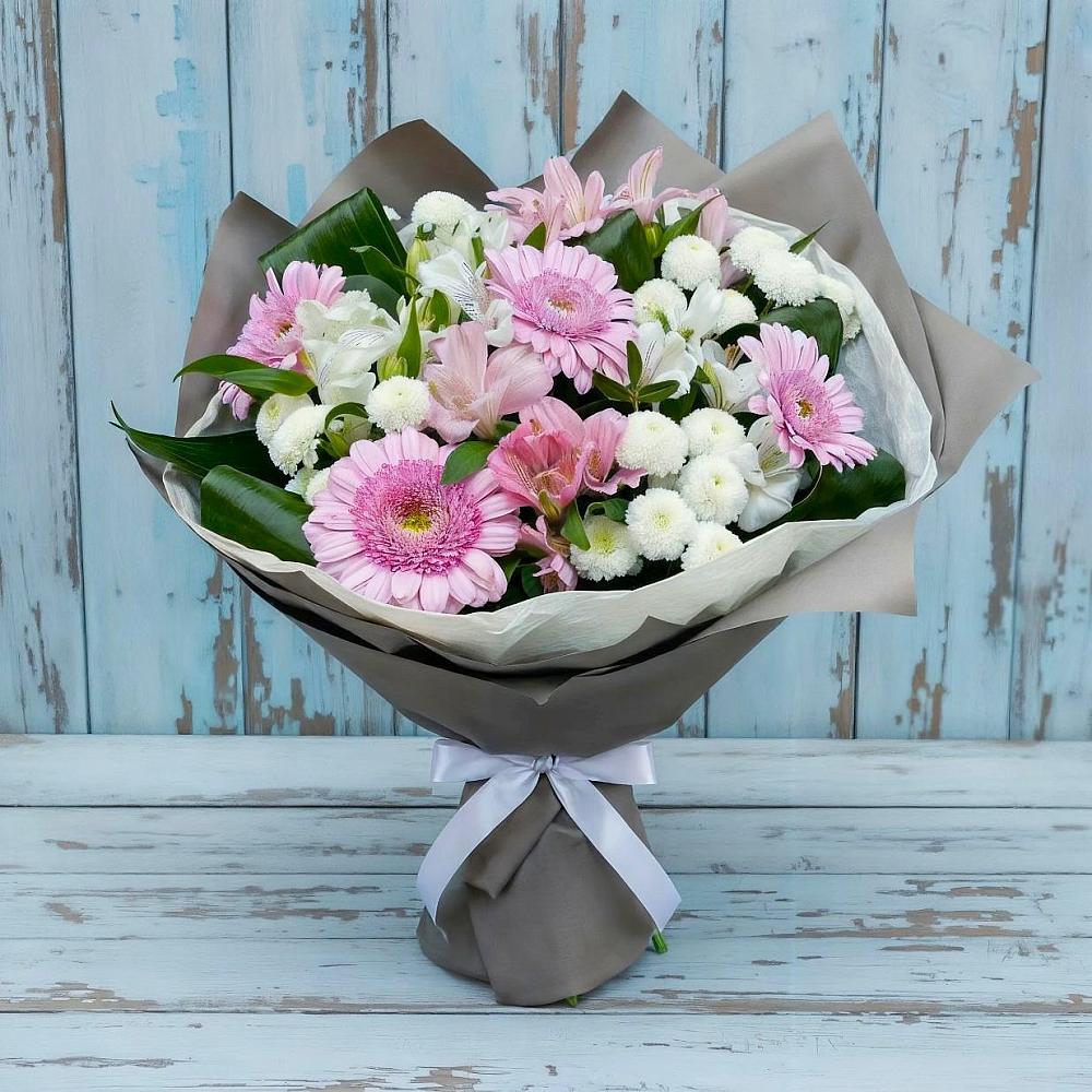 Букет цветов из: Герберы, Альстромерии и Хризантемы в Хохлово