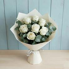 Букет Белые розы в Эвкалипте в Хохлово